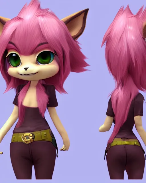 Prompt: female furry mini cute style, highly detailed, rendered, ray - tracing, cgi animated, 3 d demo reel avatar, style of maple story and zootopia, maple story jackal girl, jackal from league of legends chibi, soft shade, soft lighting