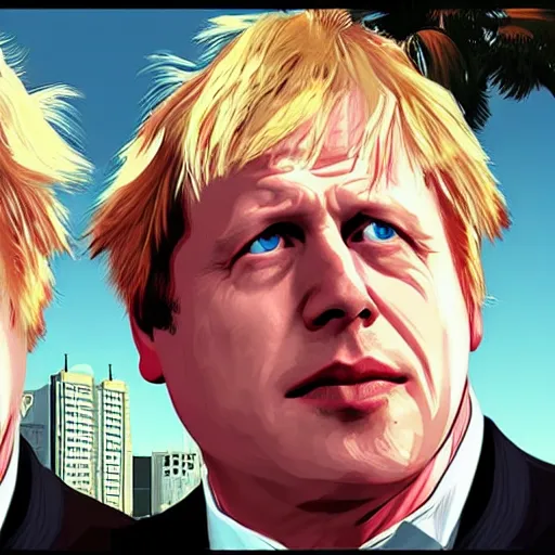 Prompt: boris johnson in GTA V, Cover art by Stephen Bliss, Boxart, loading screen