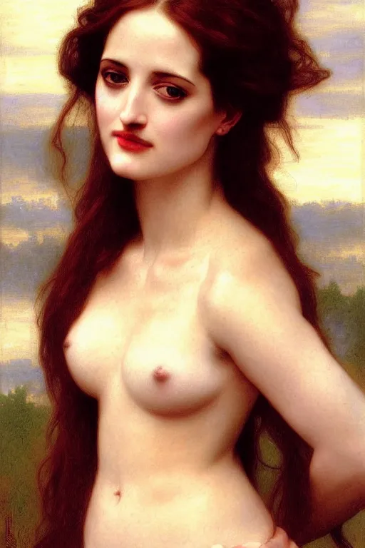 Image similar to eva green angeline jolie gessica chastain,, painting by rossetti bouguereau, detailed art, artstation