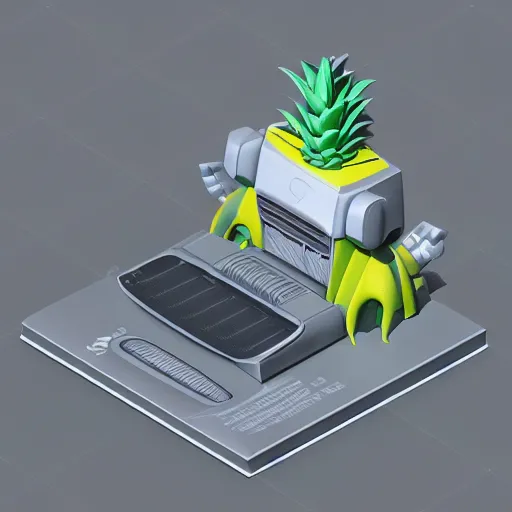 Image similar to pineapple, futuristic, techno, cyberpunk, product design, 3 d render, 3 d concept, isometric design, fun, swag, cute