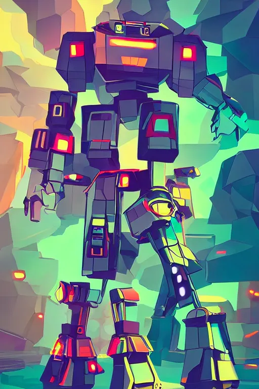 Prompt: cubist battle robot cutout digital illustration cartoon colorful beeple