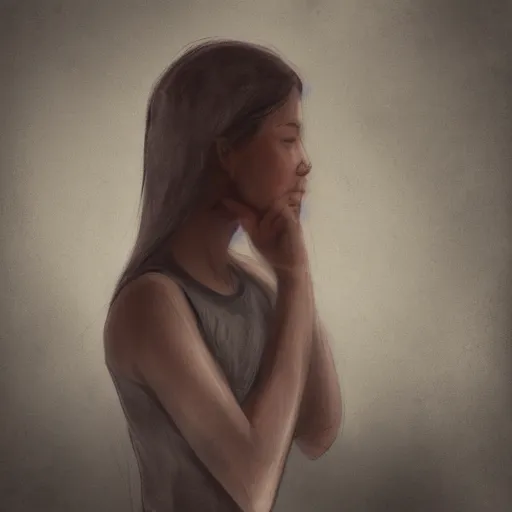 Image similar to girl remembering her struggles from her past, digital art, moody