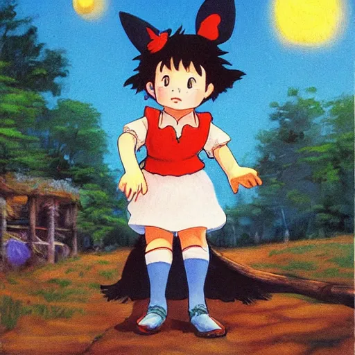 Prompt: kiki from kiki's delivery service, painting by eliseu visconti