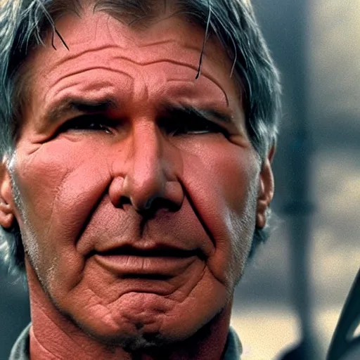 Image similar to harrison ford as the batman, cinematic, epic quality, 8 k, photorealistic, sharp focus, flare lens, rain, movie still