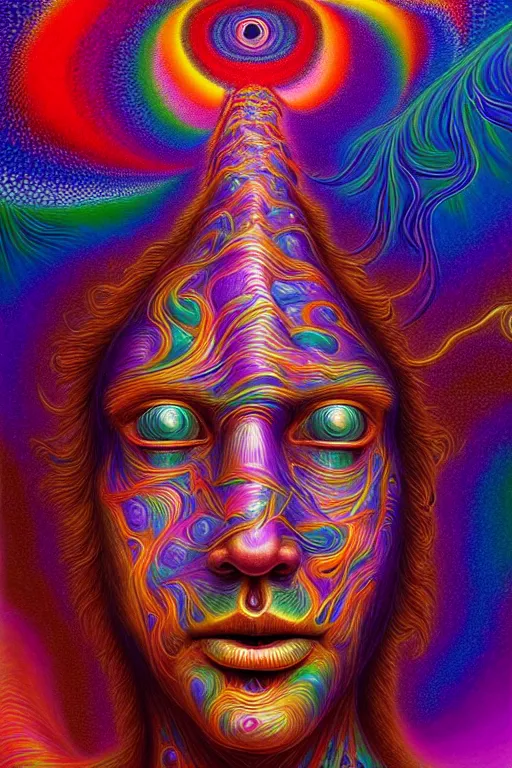 Image similar to hyperrealistic abstract close-up Renaissance psychedelic!! celestial happy! pure creature!! peaceful! kind spirit of nature! beautiful fractal!! eyes! highly detailed concept art eric zener elson peter cinematic hard rainbow lighting high angle hd 8k sharp shallow depth of field endless, inspired by Zdzisław Beksiński Salvador Dali