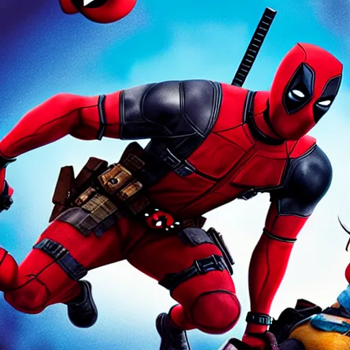 Image similar to Deadpool in a Pixar animation 4K quality