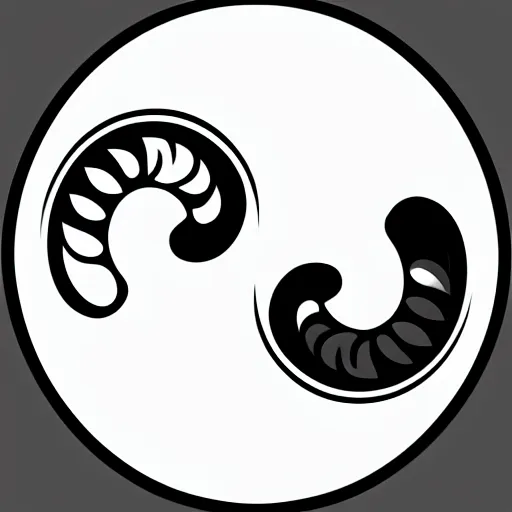 Image similar to the yin yang symbol, vector image, black and white