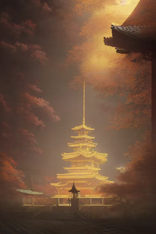 Prompt: Japanese Buddhist temple scenery, powerfull, intricate, elegant, volumetric lighting, digital painting, highly detailed, artstation, sharp focus, illustration, concept art, ruan jia, steve mccurry