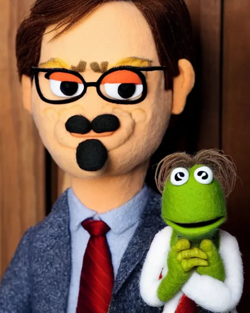 Prompt: dwight schrute as a muppet. highly detailed felt. hyper real photo. 4 k.