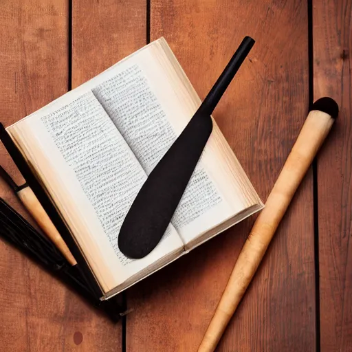 Image similar to studio photography of book with drum sticks, DLSR Photograph