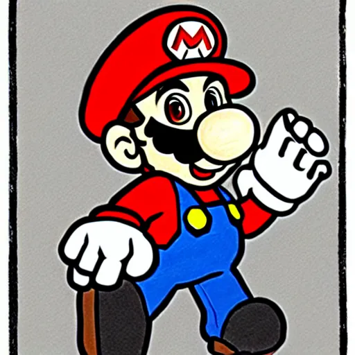 Image similar to a drawing!!!!!!! of ( ( ( mario ) ) ) made in blood!!!!!!!!!!!!!!!!!