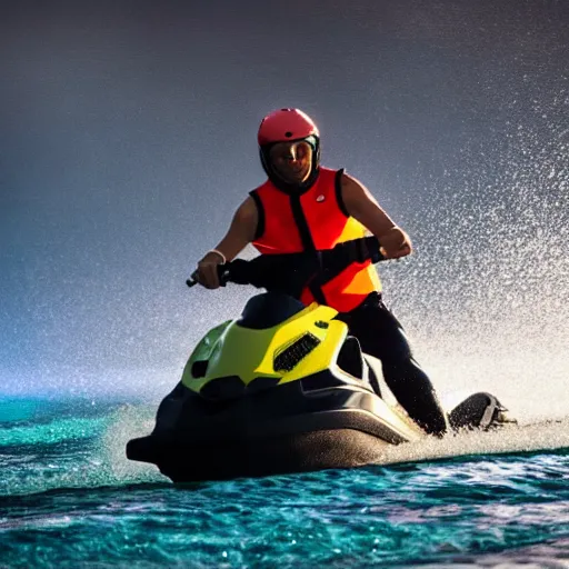 emmanuel macron riding a jet ski on a lava lake, Stable Diffusion OpenArt