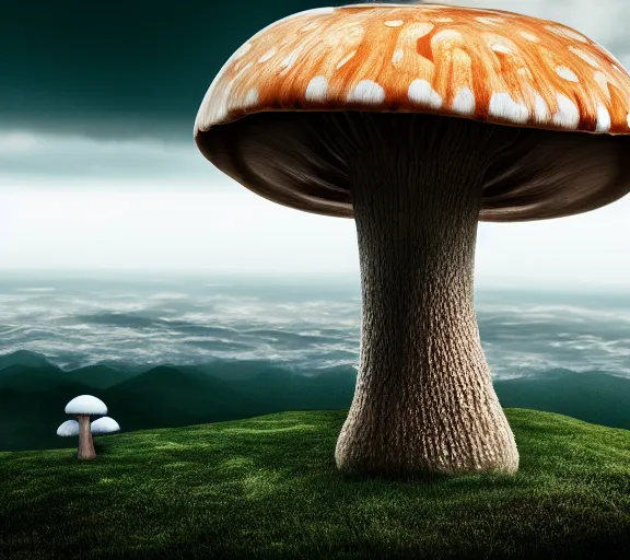 Image similar to a giant mushroom that has a city built on it and stretches above the clouds. highly detailed 8 k. intricate. lifelike. soft light. nikon d 8 5 0. cinematic post - processing