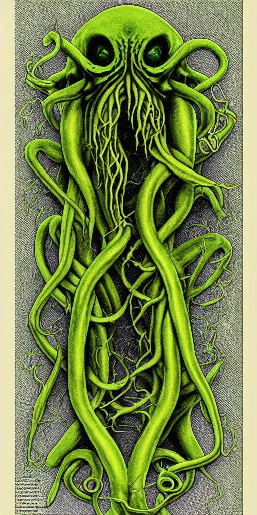 Image similar to cthulhu cross section scientific illustration biology book, highly detailed