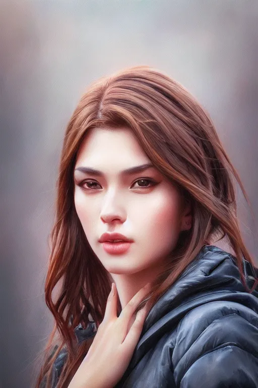 Image similar to photo of a gorgeous young woman in the style of stefan kostic, realistic, sharp focus, 8k high definition, insanely detailed, intricate, elegant, art by stanley lau and artgerm