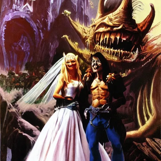 Prompt: A goblin king gets married, painting by Frank Frazetta, detailed, 4k