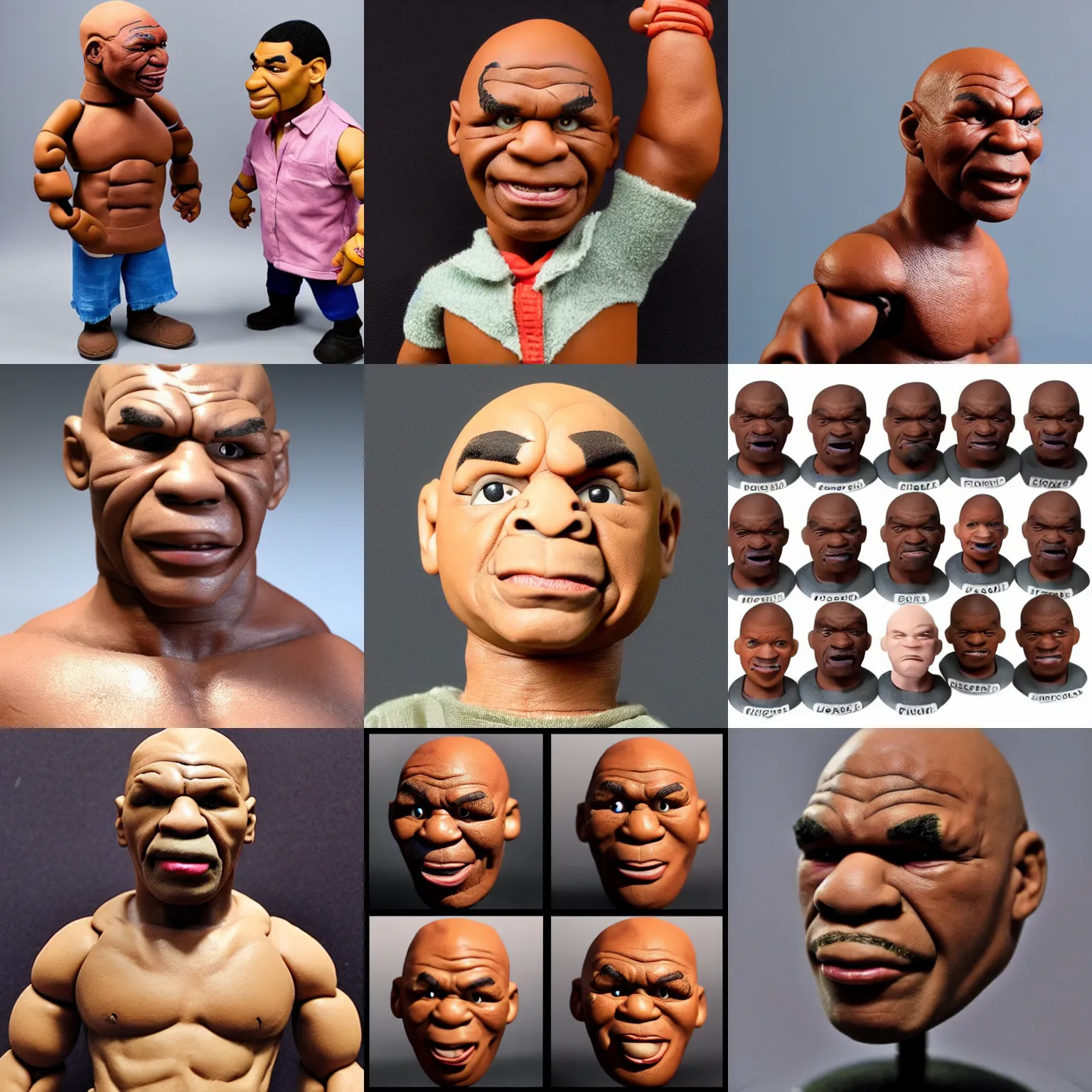 Prompt: real mike tyson!! clay! close detailed sculpted head , style: claymation puppet kids clay , by guldies