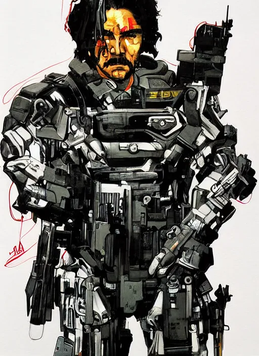 Image similar to cyborg pinochet painting by yoji shinkawa