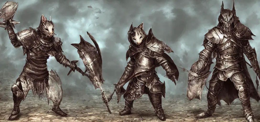 Image similar to Dark souls style armor wearing cute cats