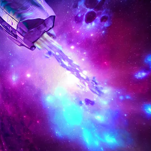 Image similar to nautiloid in space, unreal engine, nebula colours purple