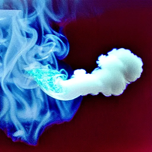 Prompt: magic smoke leaving a broken computer, photograph with digital effects, film