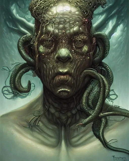 Prompt: lovecraft biopunk portrait by tomasz alen kopera and peter mohrbacher