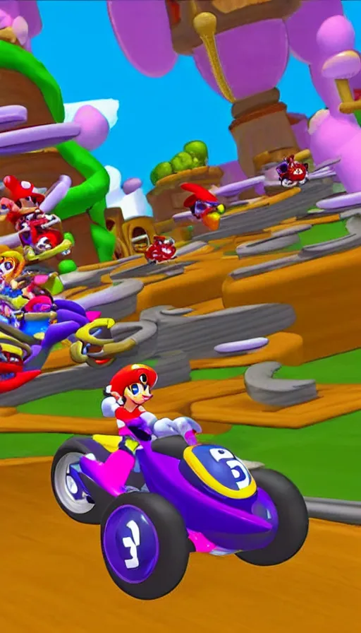 Image similar to shantae racing on mach bike in bowser’s castle mario kart 64