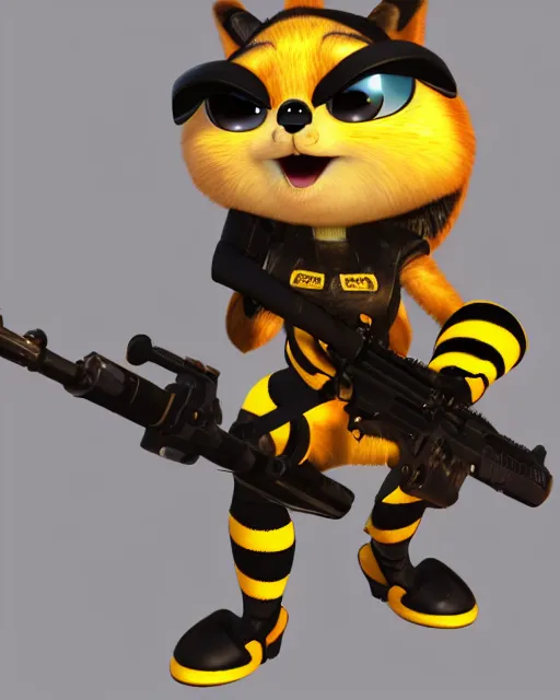 Image similar to female bumblebee mini cute style, highly detailed, rendered, ray - tracing, cgi animated, 3 d demo reel avatar, style of maple story and zootopia, maple story gun bumblebee girl, bee chibi, soft shade, soft lighting