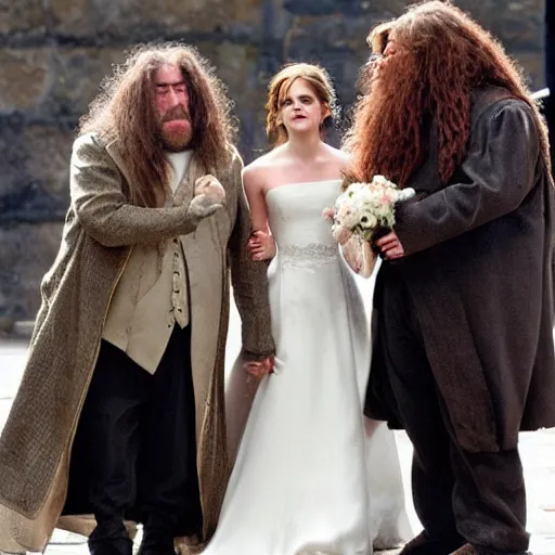 Prompt: emma watson marries hagrid