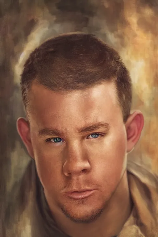 Image similar to a tater tot with channing tatum face, oil on canvas, intricate, 8 k highly professionally detailed, hdr, cgsociety