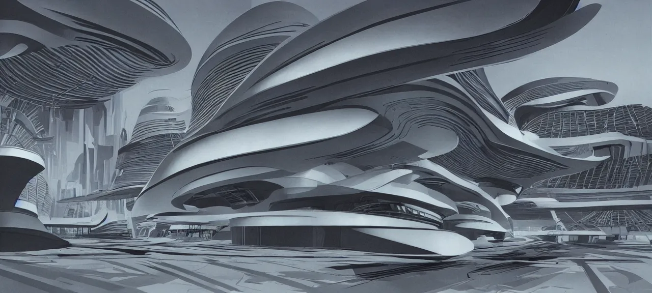 Image similar to ominous headquarters of an evil corporation, by zaha hadid, concept art by syd mead