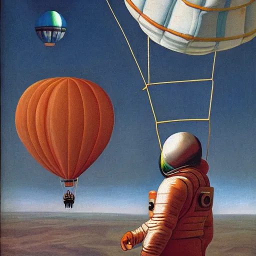 Prompt: astronaut arriving in mars on a hot air ballon, by francis bacon
