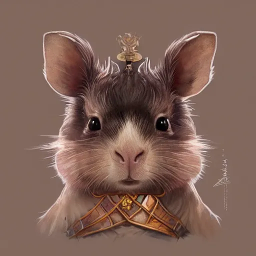 Image similar to A heraldic Prince Guinea Pig with big cute eyes, D&D, fantasy, intricate, cinematic lighting, highly detailed, digital painting, artstation, concept art, smooth, sharp focus, illustration, art by Akihiko Yoshida, Greg Rutkowski and Alphonse Mucha