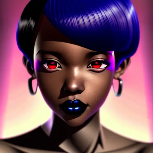 Image similar to portrait of a black anime manga girl with short french bob hair, by artgerm, james jean, tom bagshaw, gerald brom, vaporwave colors, lofi colors, vaporwave, lofi, goth vibe, 4 k, smooth, hd, substance designer render, full body character concept art, symmetrical, 2 point lighting,