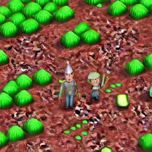 Image similar to 3d video game gameplay of man in field of giant asparagus