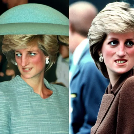 Prompt: a getty photo of princess diana in a ufo