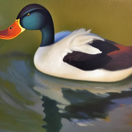 Prompt: a duck on the prowl oil painting pavlo makov