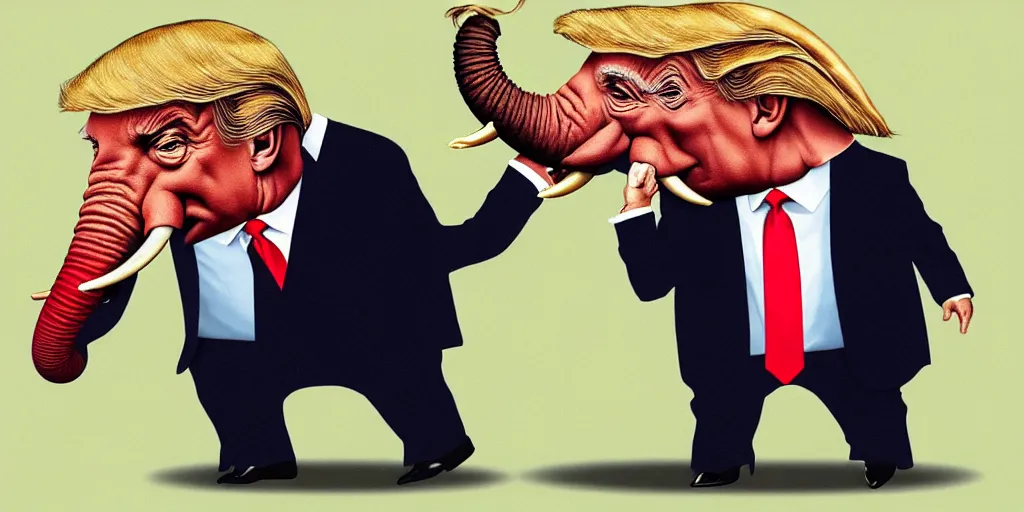 Image similar to donald trump eating an elephant, inspired by tom richmond