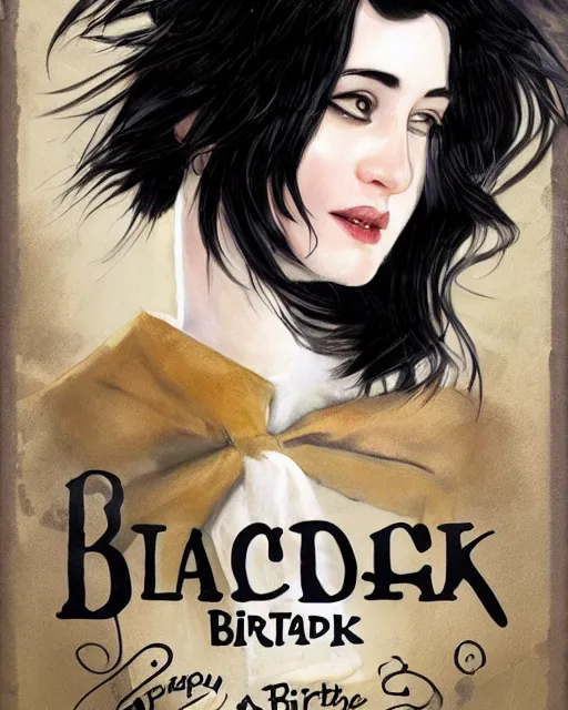 Image similar to happy birthday black haired girl, book cover by Neil Gaiman, trending on artstation, 8k, highly detailed