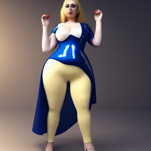 Image similar to curvy feminine hot goth cutie in a sublime elegant polished blue latex neck-high gown with white-golden trim and latex leggings, thin waist, cgsociety, photorealistic, comfy ambience, idealistic, 16k, smooth, sharp focus, trending on ArtStation, volumetric lighting, fully clothed, worksafe