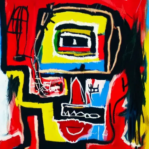 Prompt: basquiat style painting of a girl with hand over face