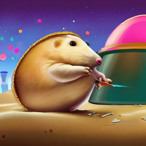 Image similar to a fat sand mouse with a kippah conducting a physics research, colorful digital art, cyberpunk, highly detailed, photorealistic art, award winning, trending on artstation