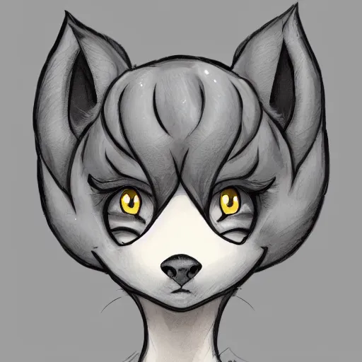 Image similar to headshot of young female furry, D&D, cute, fantasy, intricate, long hair, dark grey skin, mouse face, mouse nose, dark skin, mouse head, mouse ears, black hair, elegant, highly detailed, cartoony, artstation, concept art, smooth, sharp focus, illustration, art by Diives