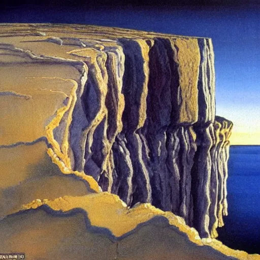 Prompt: great australian bight nullarbor cliffs nighttime painted by dali in renaissance style cinematic