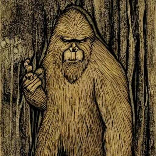 Image similar to portrait of bigfoot in the woods artwork by ben templesmith