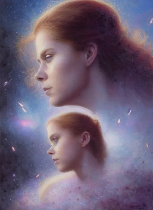 Image similar to Amy Adams staring into the camera, misty wisps, fireflies, Lilia Alvarado, Sophie Anderson, Mark Arian, Bob Byerley, Charlie Bowater, Mark Brooks, Steve Henderson, Justin Gerard, Arthur Hughes, Edward Robert Hughes, Mark Keathley, Victor Nizovtsev, Carlos Shwabe, Ross Tran, WLOP