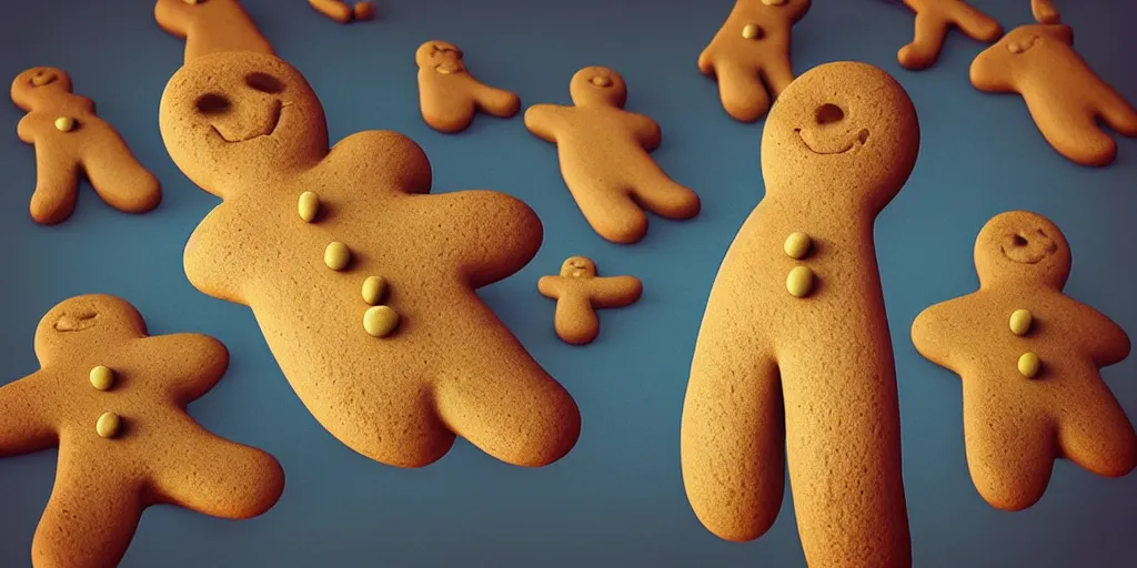 Image similar to “ gingerbread man baking in oven and smelling own farts, 3 d rendering play dough, trending on artstation, surreal ”