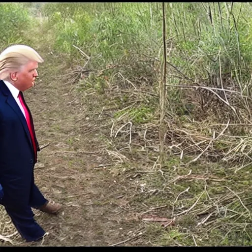 Prompt: donald trump trail cam footage