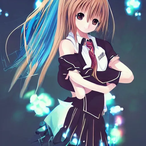 Image similar to “ anime cute and beautiful full body female, beautiful girl fighting in school uniform, highly intricate detailed, light and shadow effects, intricate, highly detailed, digital painting, art station, concept art, smooth, sharp focus, illustration, advanced digital anime art ”