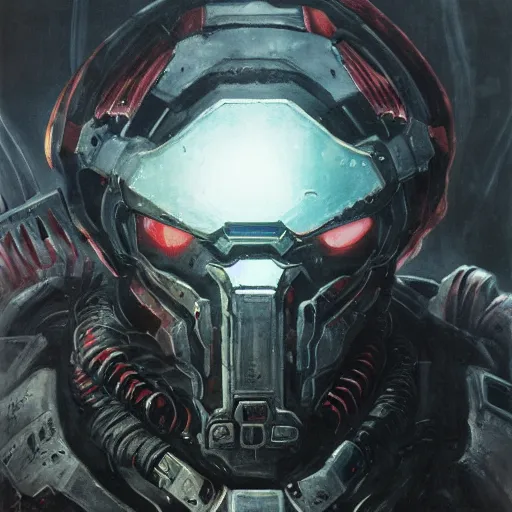 Image similar to doom slayer, painted by tsutomu nihei, painted by stanley lau